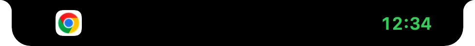 A call in the notch: the app's icon and 12:34 on the clock